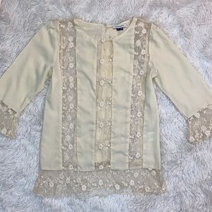 By Gryphon Cream Lace Cut Out Cotton Top XS
